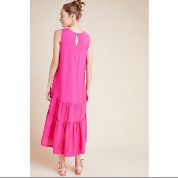 Maeve by Anthropologie Marlene Tiered Sleeveless Fuchsia Lined Maxi Dress SMALL - Picture 2 of 14